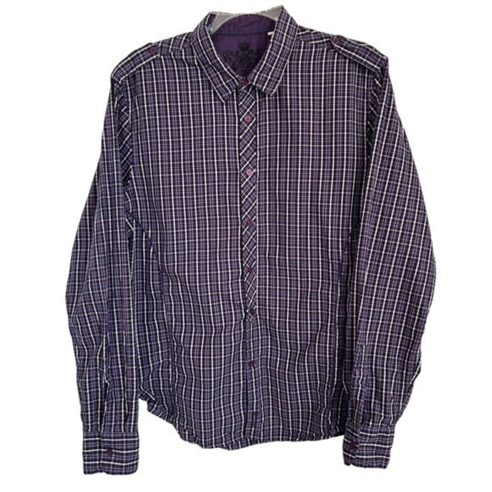 Guess Mens Shirt Button Up Plain Purple Red Piping on Side Tab Shoulder Size XXL
